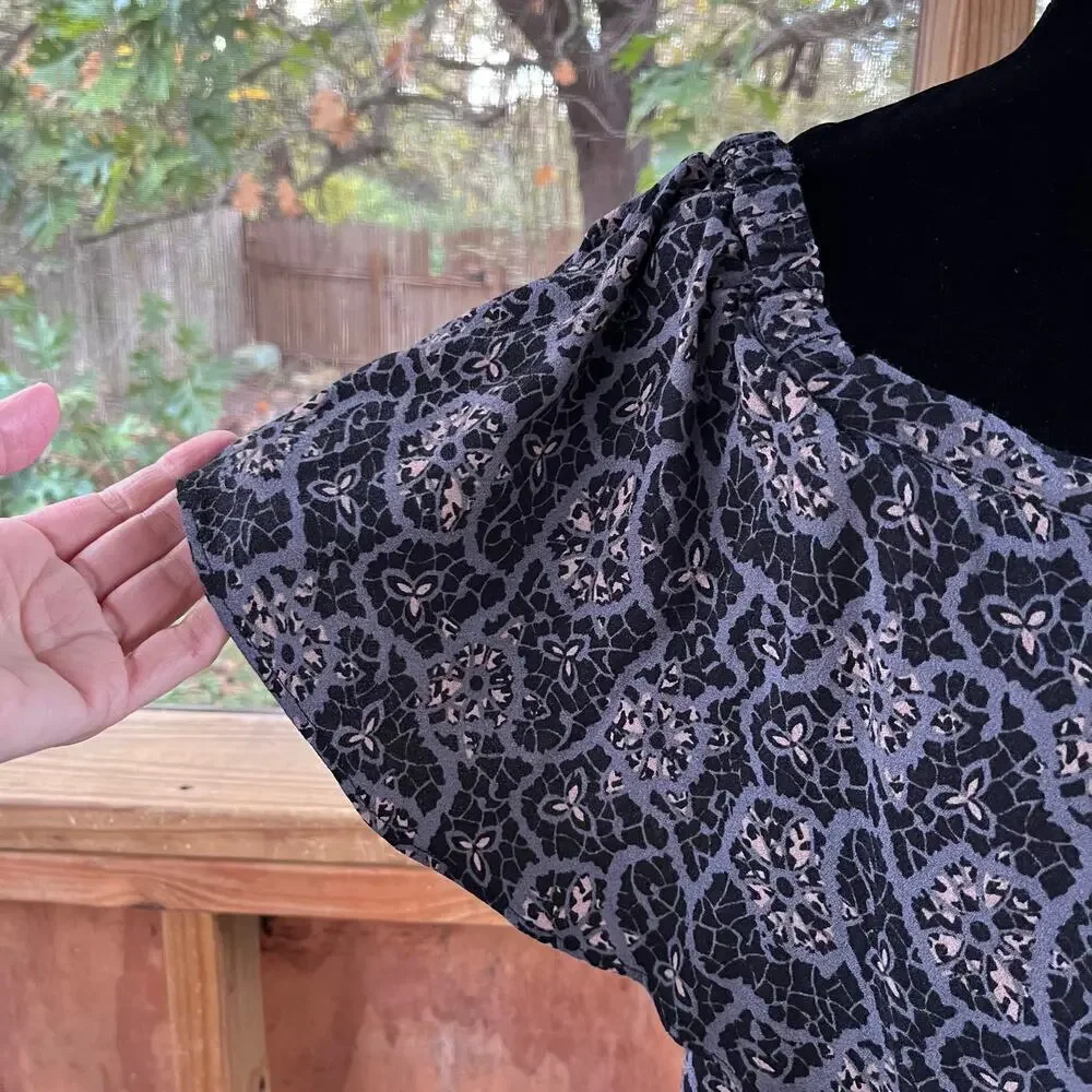 Free People Black And Grey Printed Tiered Tunic Top/Mini Dress Size S